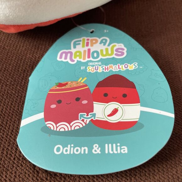Squishmallows Flipamallows Reversible Odion Spicy Noodles Illia Hot Sauce 8” - Picture 1 of 4